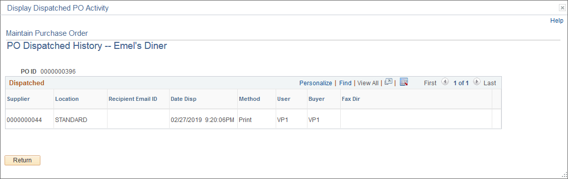 PO Dispatched History page PO Dispatched History page