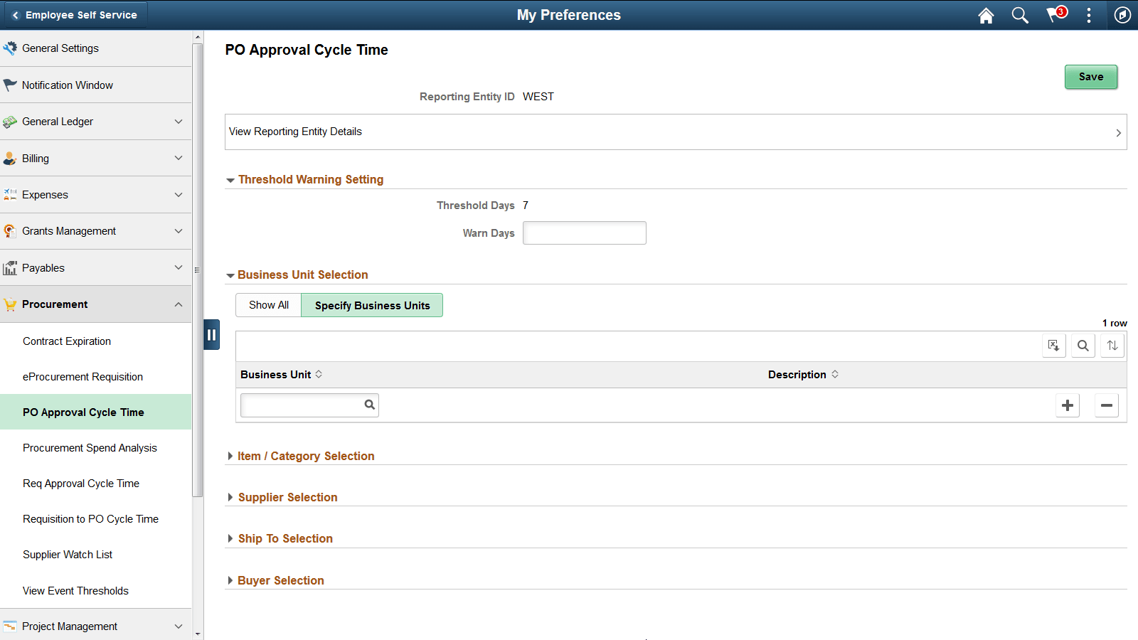 Procurement User Preferences - PO Approval Cycle Time Procurement User Preferences - PO Approval Cycle Time
