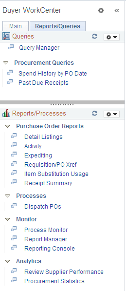 Queries pagelet on a sample Buyer WorkCenter Queries pagelet on a sample Buyer WorkCenter