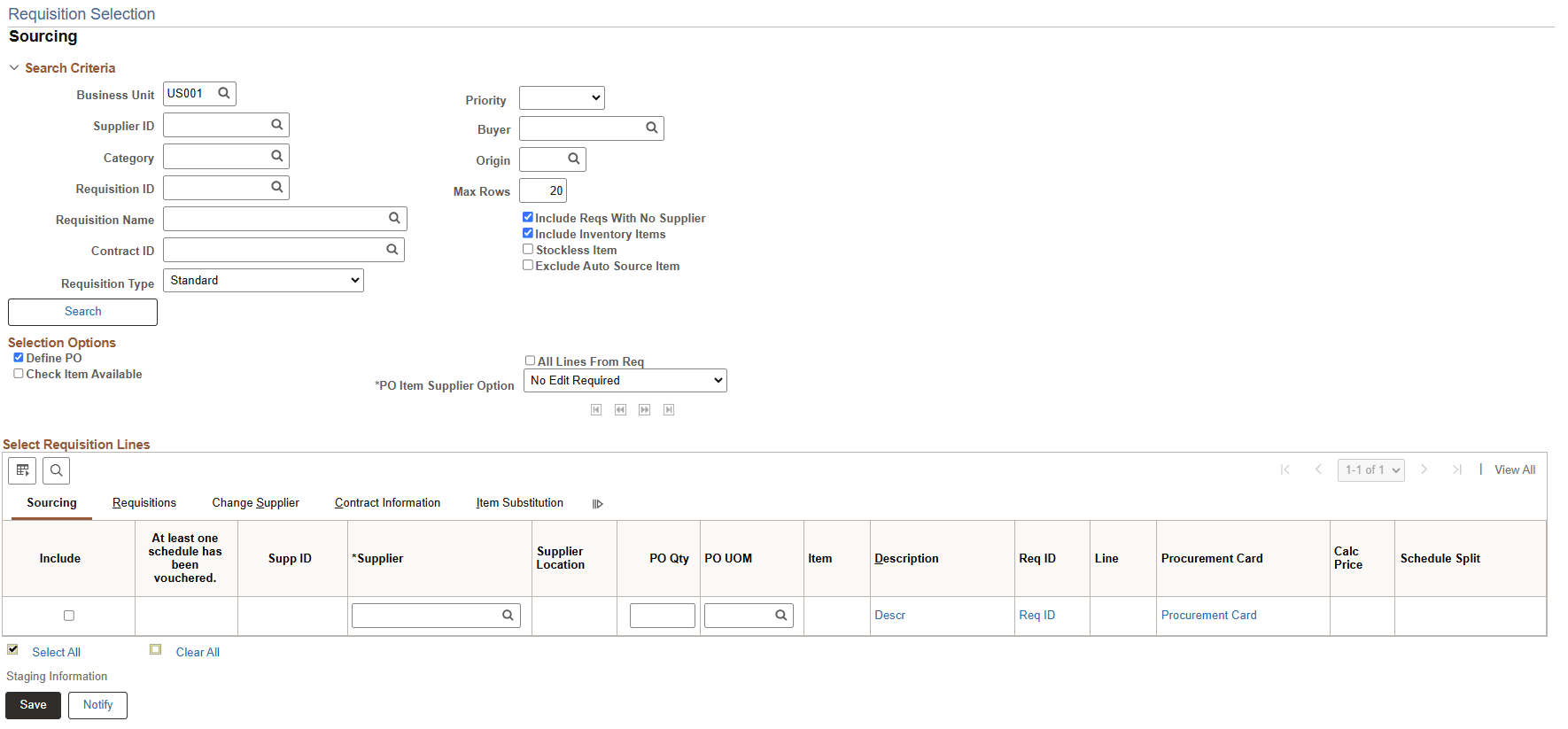Requisition Selection