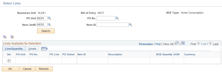 Select Lines page Select Lines page