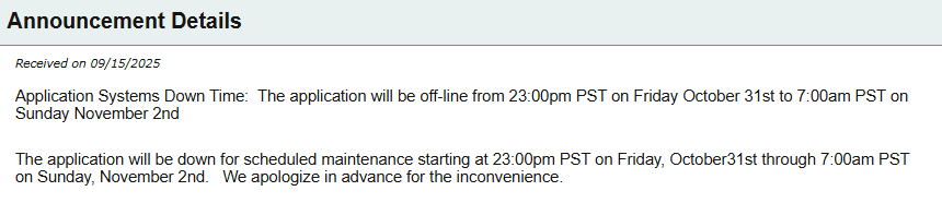 Announcement Details page Announcement Details page