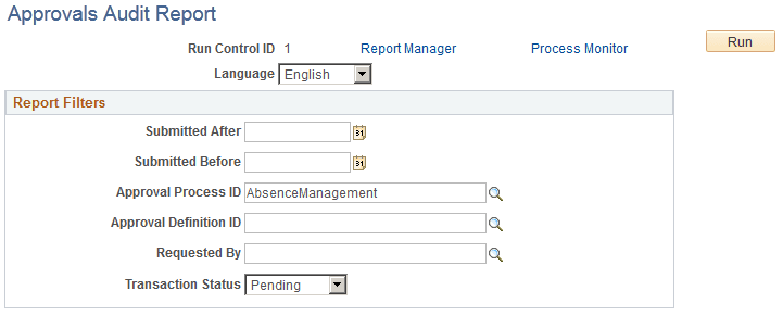 Approvals Audit Report page Approvals Audit Report page
