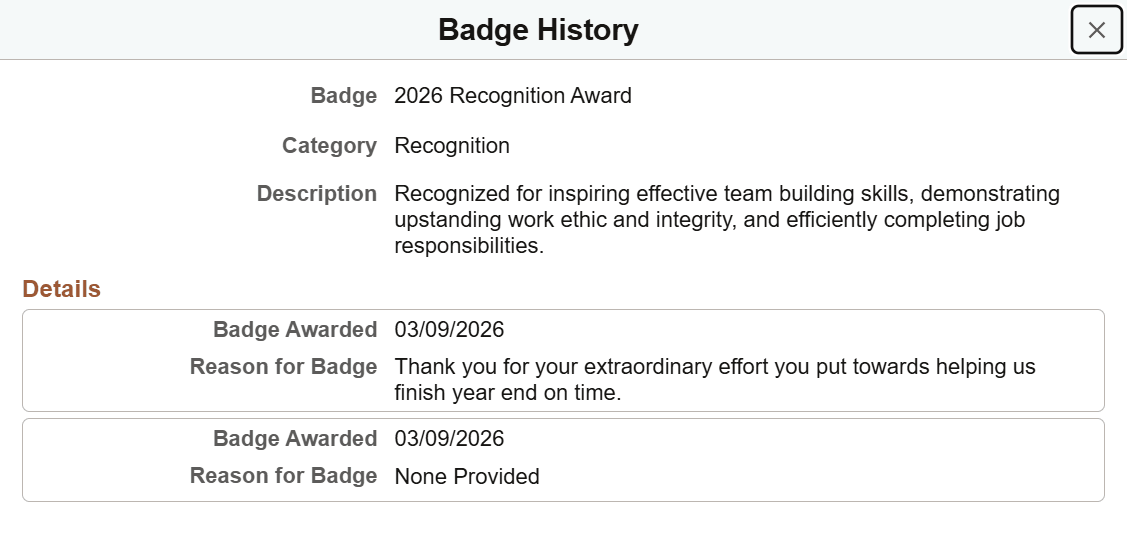 Badge History page