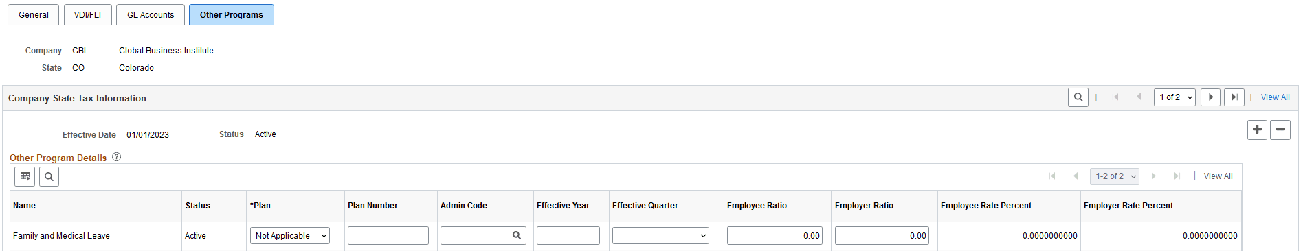 Company State Tax Table - Other Programs page Company State Tax Table - Other Programs page
