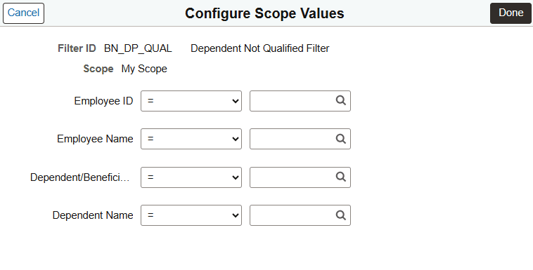 Configure Scope Values page Configure Scope Values page