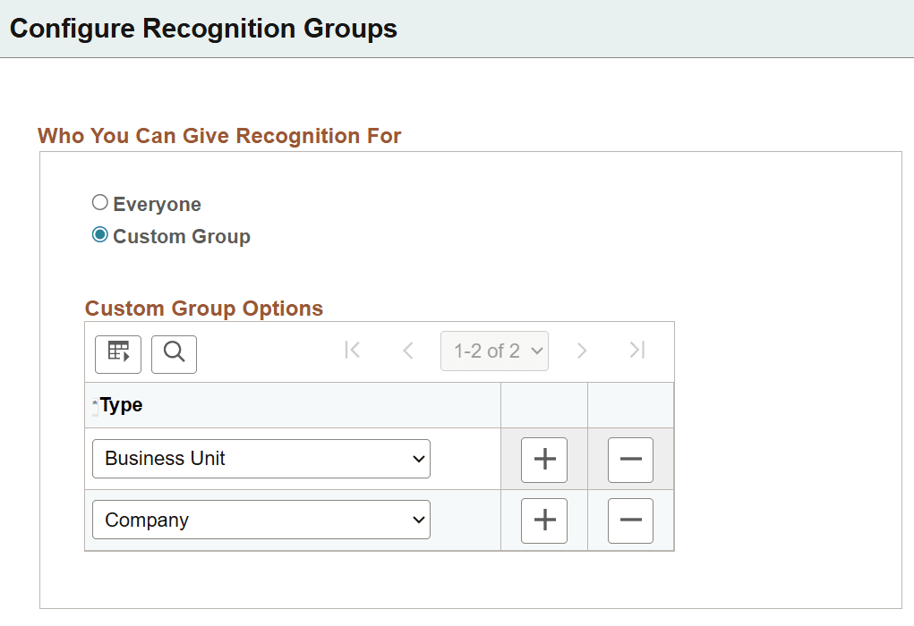 Configure Recognition Groups page