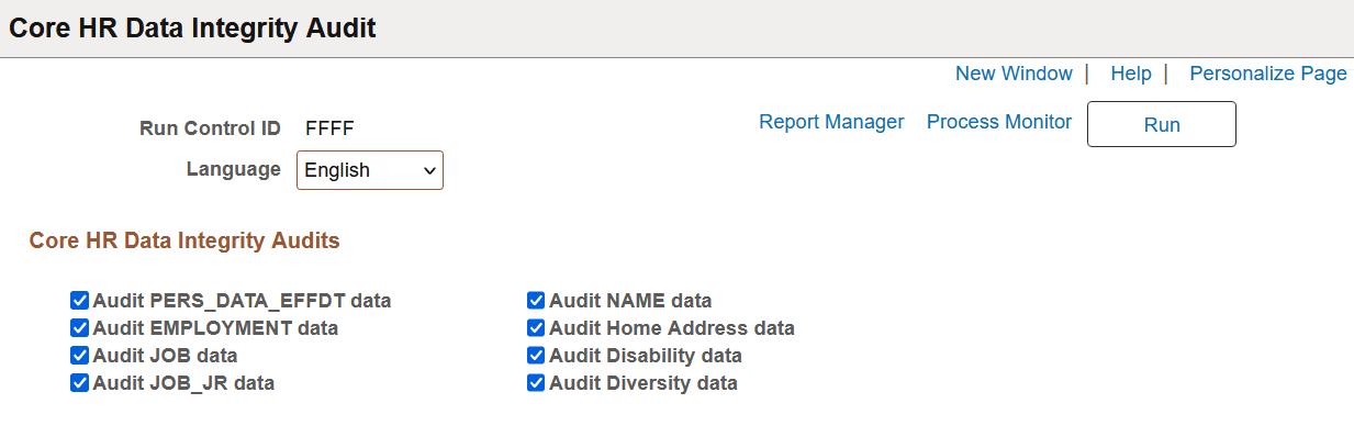 Core HR Data Integrity Audit page Core HR Data Integrity Audit page