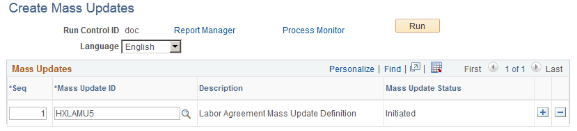 Create Mass Updates page Create Mass Updates page