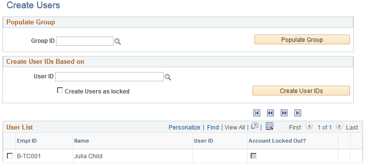 Create Users page Create Users page