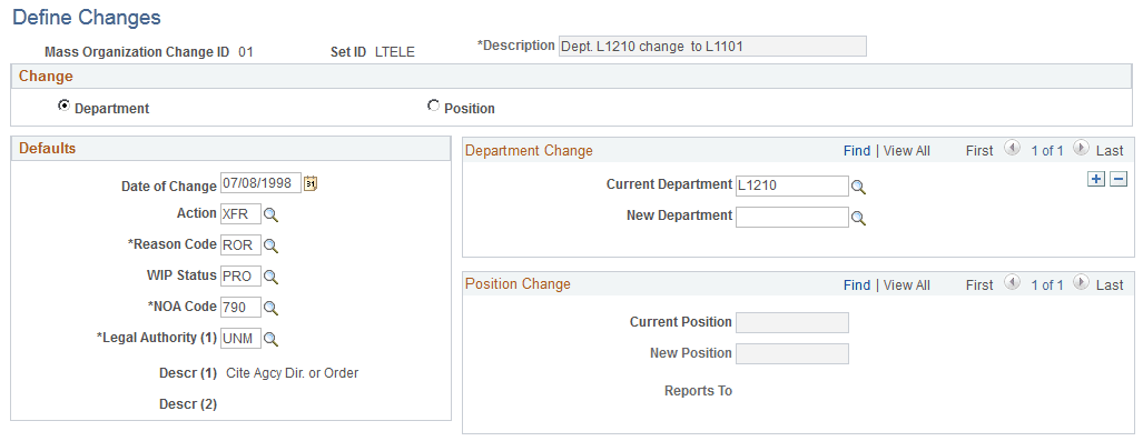 Define Changes page Define Changes page