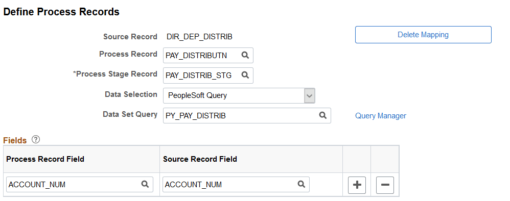 Define Process Records page Define Process Records page