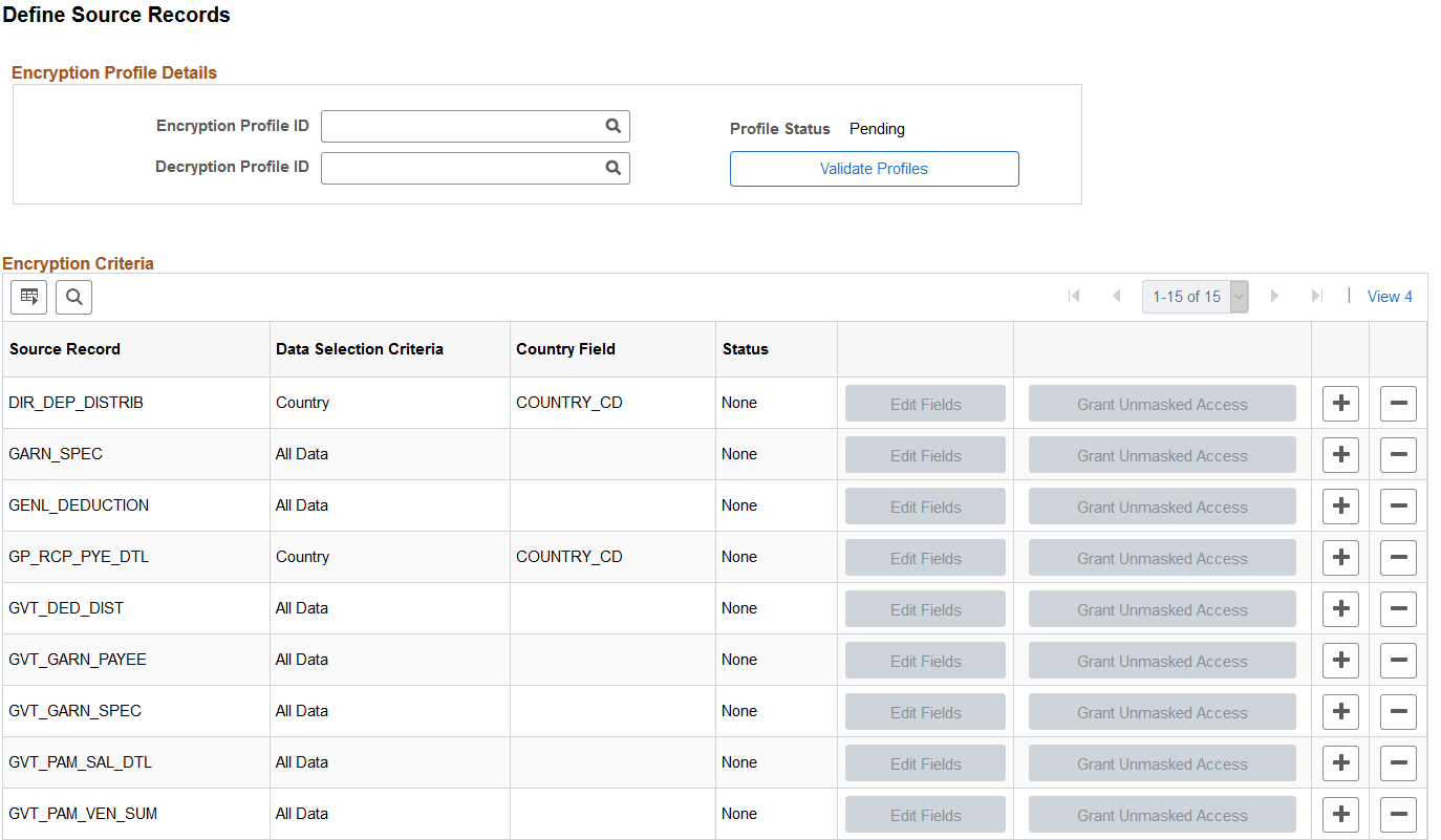 Define Source Records page before encryption Define Source Records page before encryption
