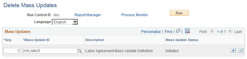Delete Mass Updates page Delete Mass Updates page