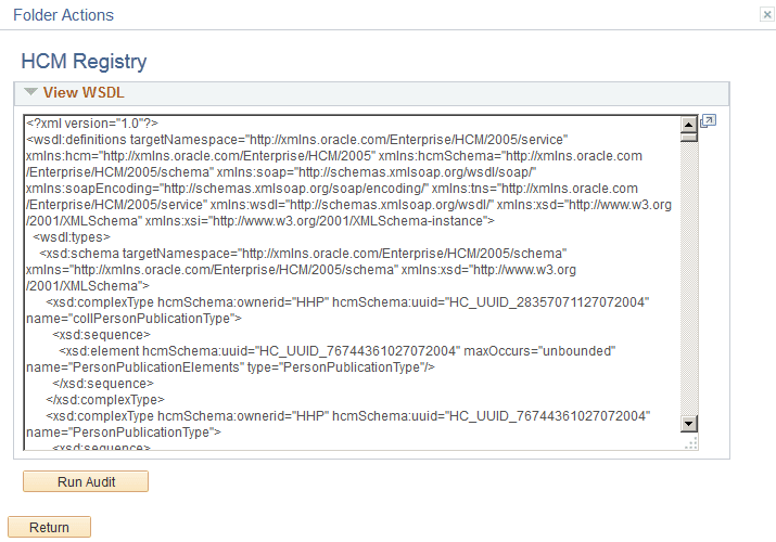 Folder Actions - <Registry Folder Label> page showing the HCM Registry interface folder data Folder Actions - <Registry Folder Label> page showing the HCM Registry interface folder data