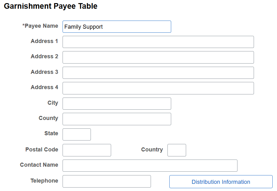 Garnishment Payee Table page Garnishment Payee Table page