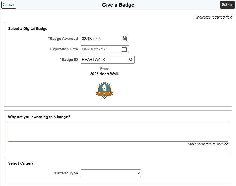 Give a Badge page