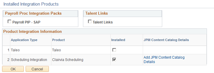 Installed Integration Products page Installed Integration Products page
