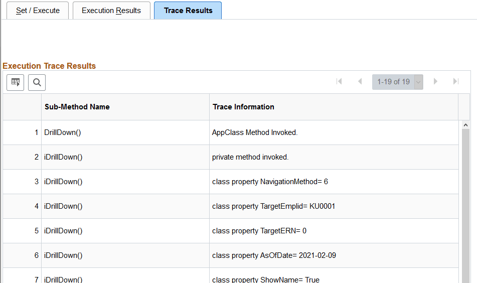 Test Direct Reports Results - Trace Results page
