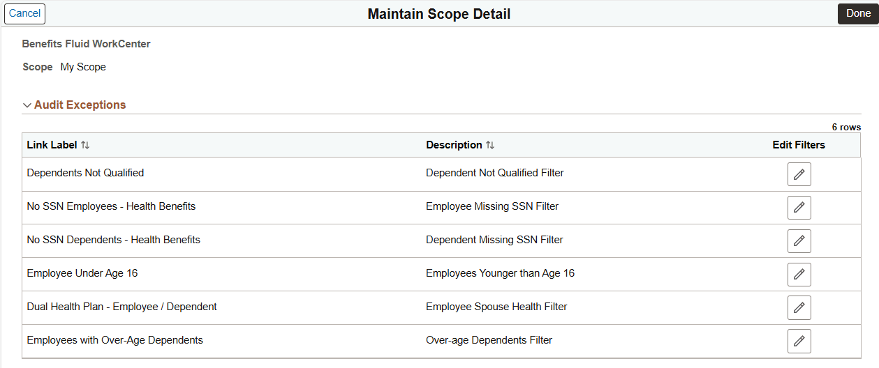 Maintain Scope Detail page Maintain Scope Detail page
