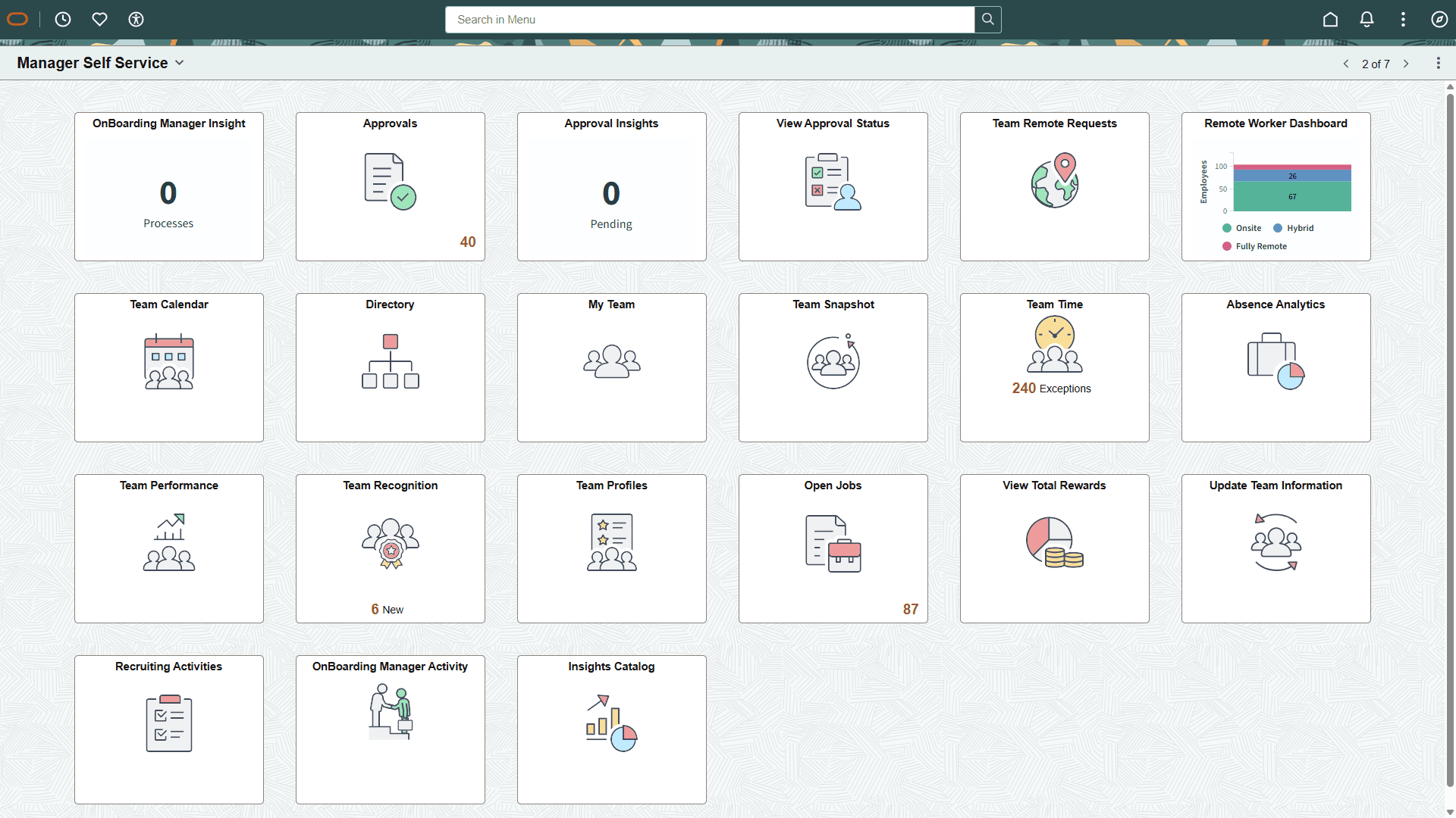 Manager Self Service homepage