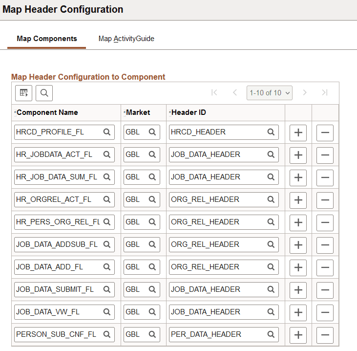 Map Header Configuration page