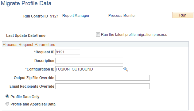 Migrate Profile Data page Migrate Profile Data page