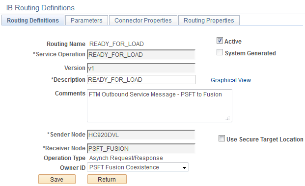 Routing Definitions page (READY_FOR_LOAD) Routing Definitions page (READY_FOR_LOAD)