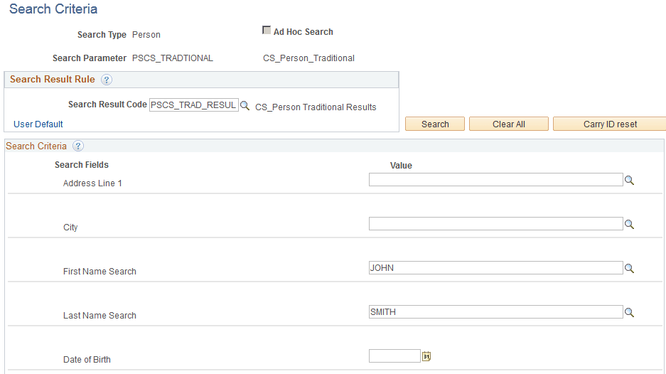 Search Criteria page (1 of 2) Search Criteria page (1 of 2)