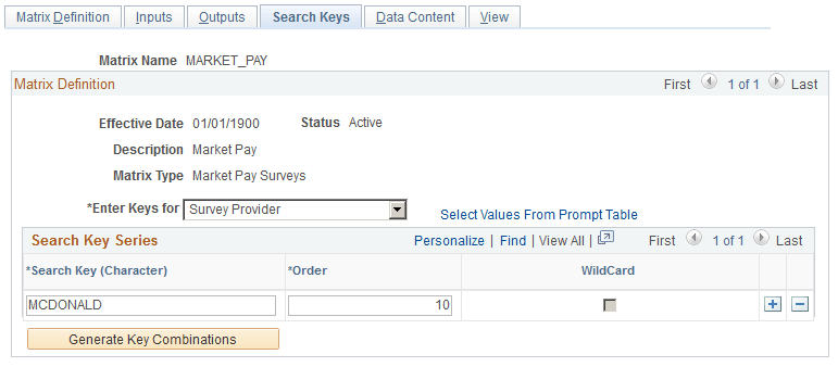 Search Keys page