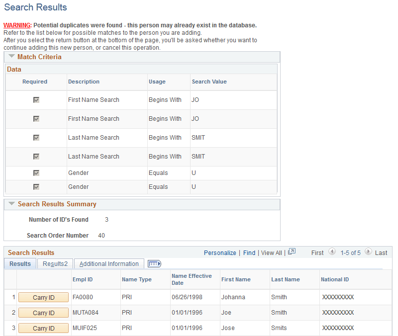 Search Results page, Results tab (automatic search) Search Results page, Results tab (automatic search)