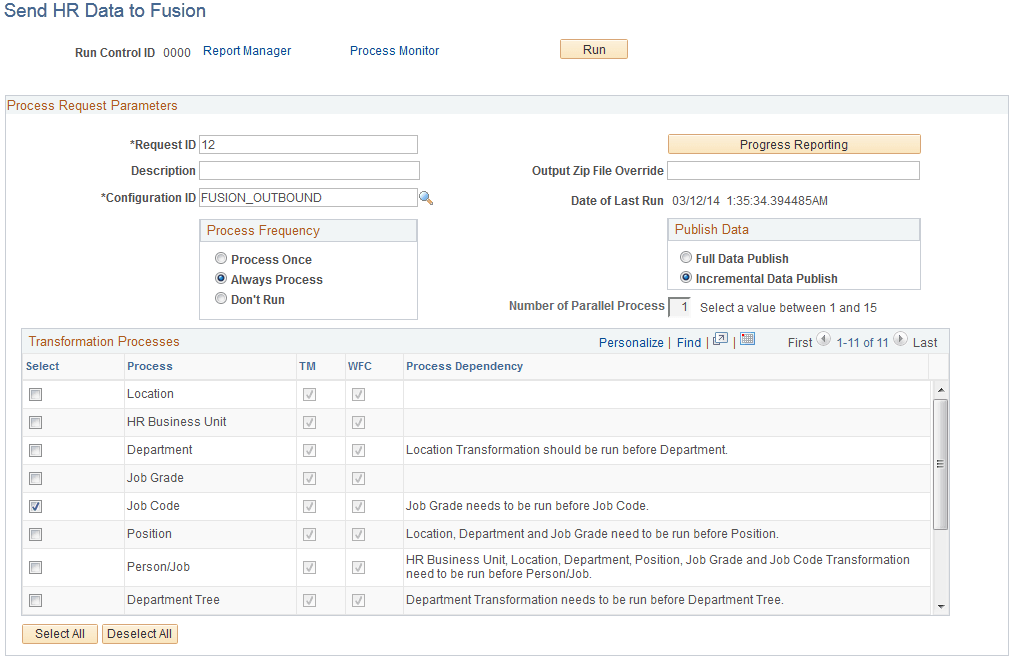 Send HR Data to Fusion page Send HR Data to Fusion page