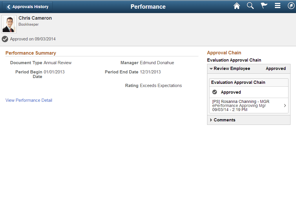 (Tablet) Approvals History - <Transaction Details> page