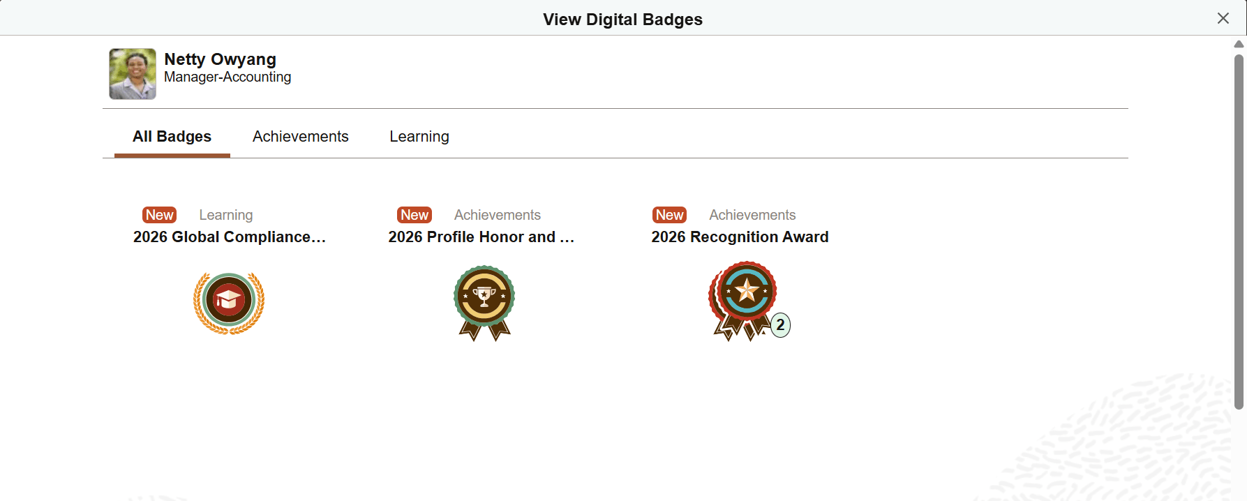 View Digital Badges page