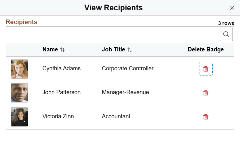 View Recipients page