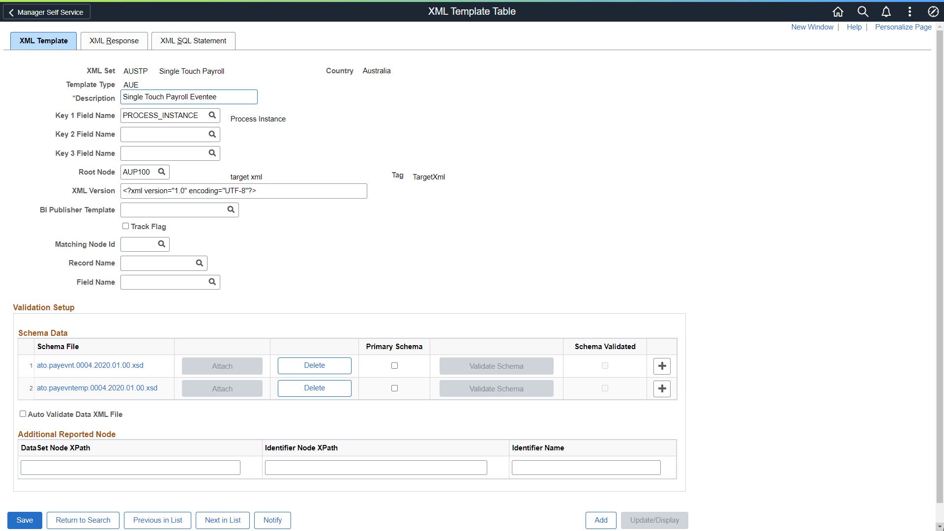 XML Template Page XML Template Page