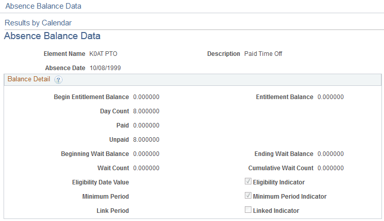 Absence Balance Data page Absence Balance Data page