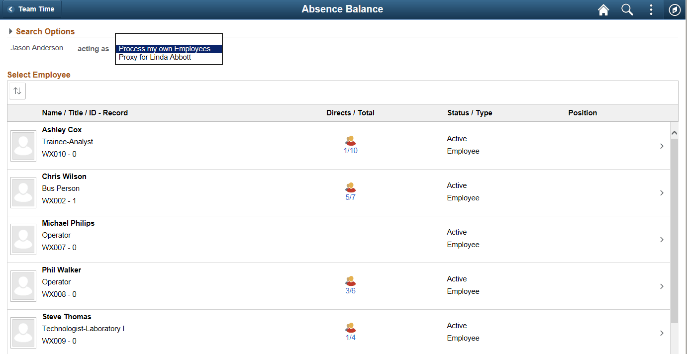Absence Balance page_Acting as Absence Balance page_Acting as
