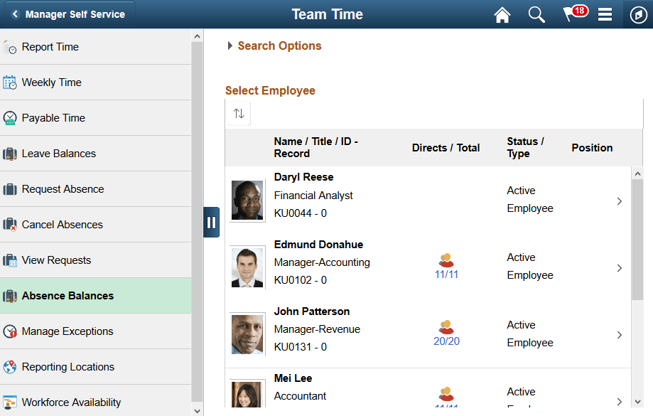 Absence Balance page Absence Balance page