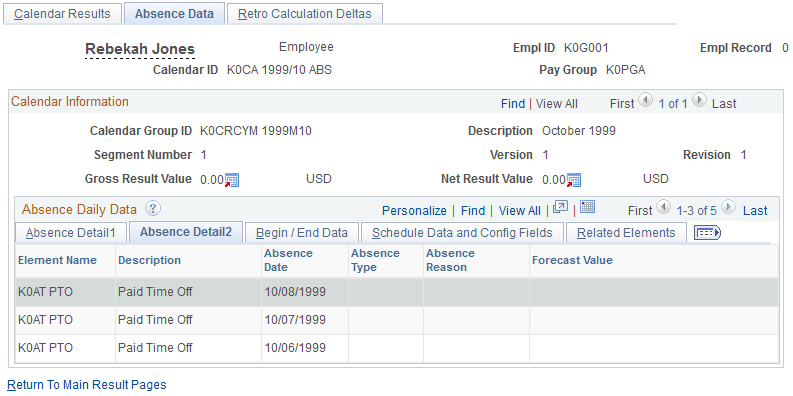 Absence Data page: Absence Detail2 tab Absence Data page: Absence Detail2 tab