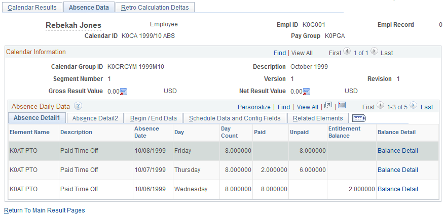 Absence Data page Absence Data page