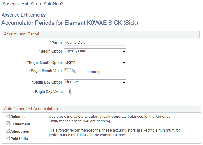 Absence Entitlements - Accumulator Periods for Element <name> page Absence Entitlements - Accumulator Periods for Element <name> page