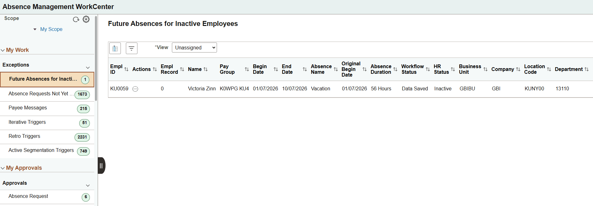 Absence Management WorkCenter Page Absence Management WorkCenter Page