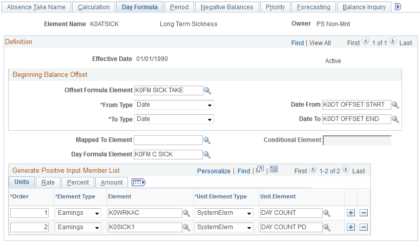 Absence Takes - Day Formula page Absence Takes - Day Formula page
