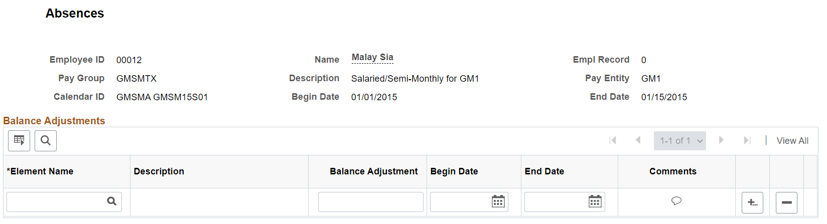 Adjust Balances - Absences page Adjust Balances - Absences page