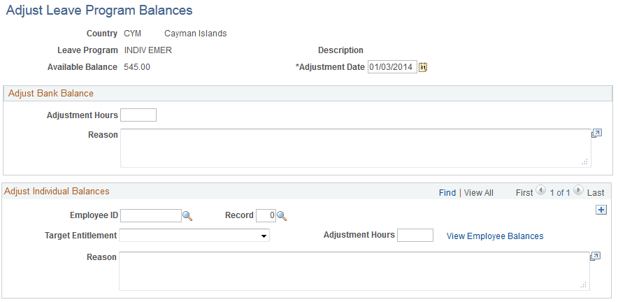 Adjust Leave Program Balances page Adjust Leave Program Balances page