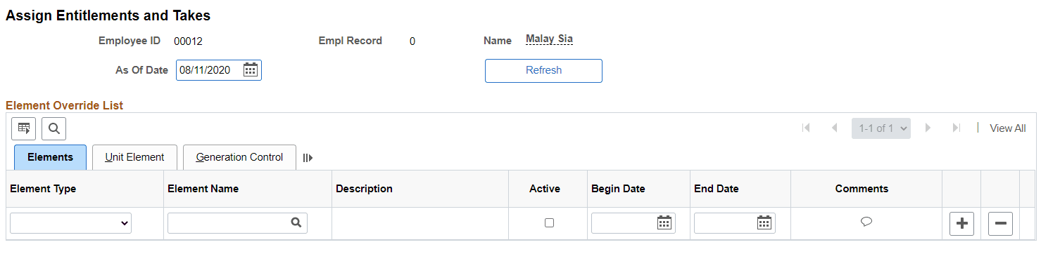 Assign Entitlements and Takes page Assign Entitlements and Takes page