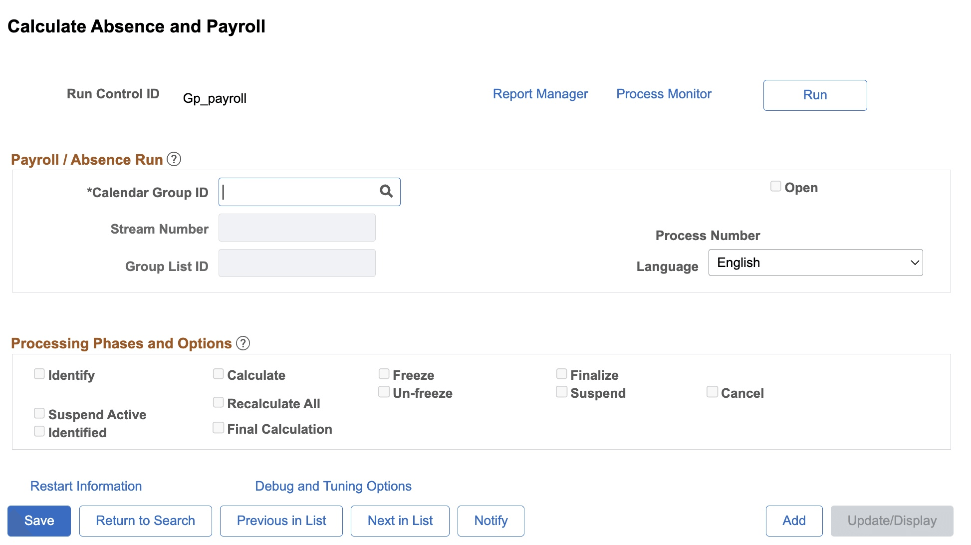 Calculate Absence and Payroll page Calculate Absence and Payroll page