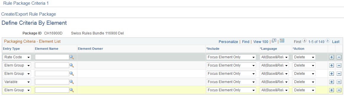 Define Criteria By Element page Define Criteria By Element page