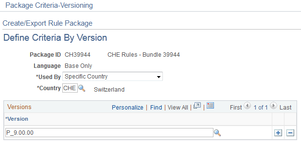 Define Criteria By Version page Define Criteria By Version page